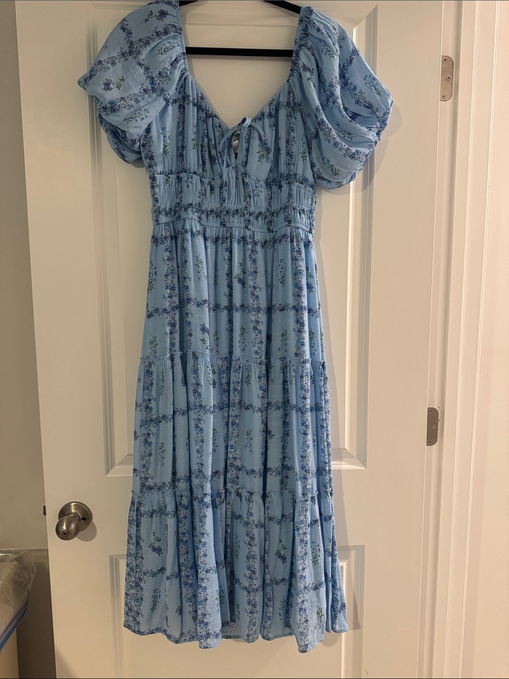 Blue Floral Tiered Midi Dress